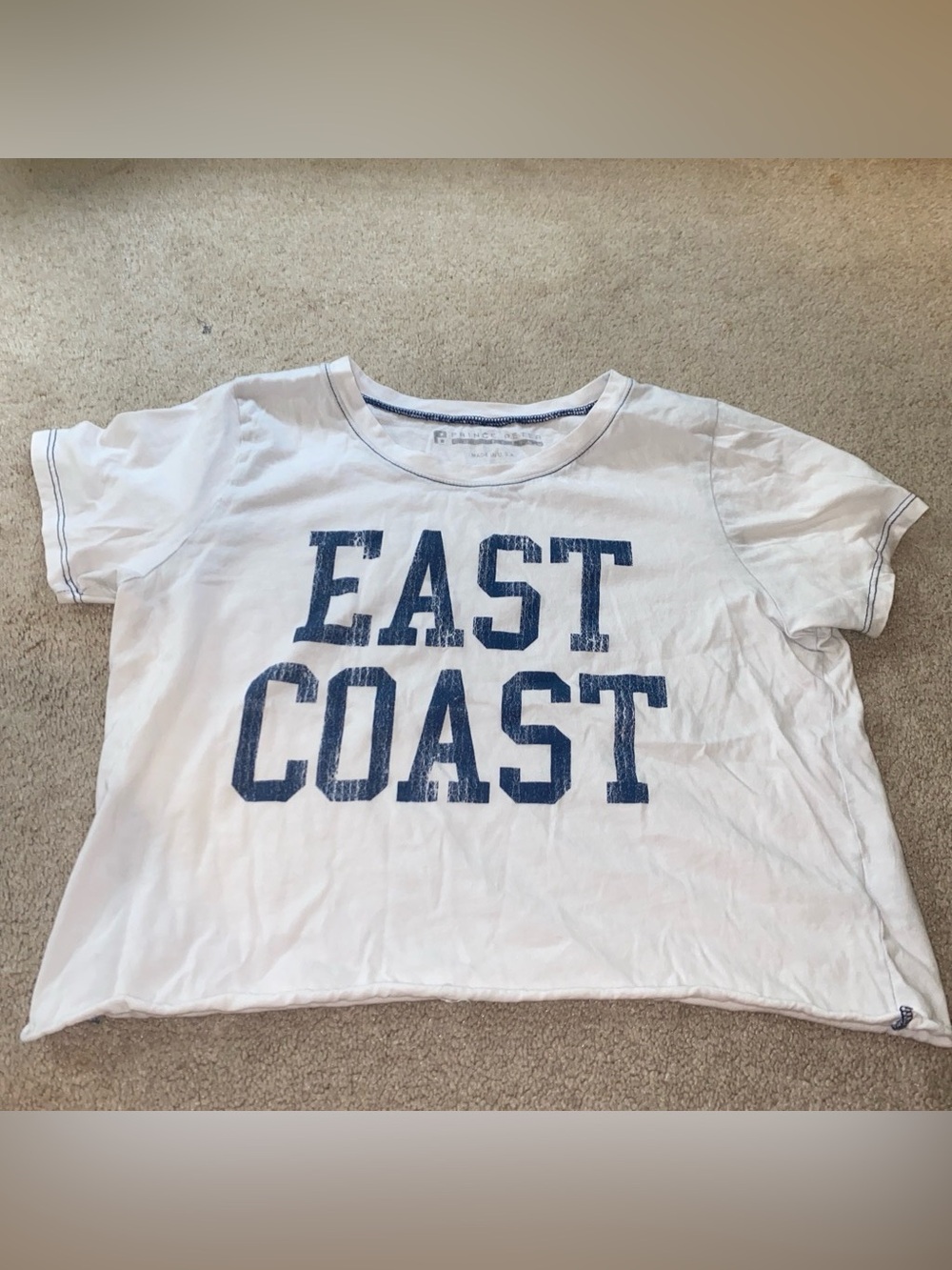 Prince Peter Collection White Crop Top with Blue 'East Coast' Graphic